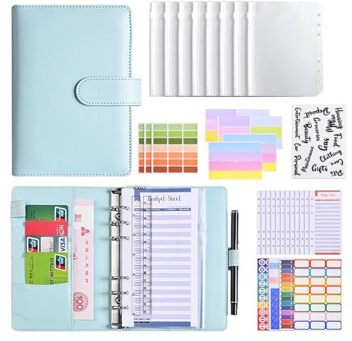 Zueyen Budget Planner Deutsch, Sparbuch Für Geld Challenge, Geld Sparen Buch, Budget Binder A6, Haushaltsbuch Mit Geldfächer, Pu Leder Notizbuch Ordner (Blau)
