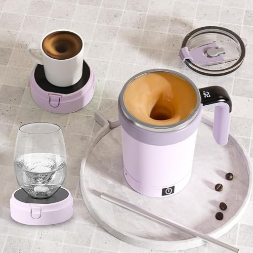 SciFiVisi Selbstrührende Kaffeetasse, 380ml Utomatic Magnetic Stirring Coffee Mug aus Edelstahl, Intelligenter Magnetischer Automatischer Rührbecher zur Temperaturmessung für Kaffee, Milch (Lila)