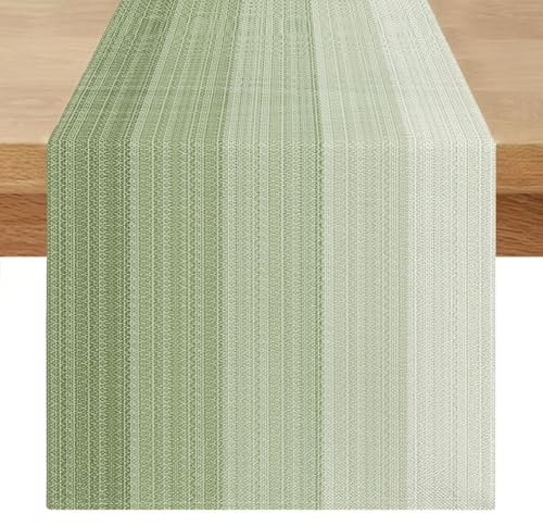 Miuyunya Tischläufer 40 x 180 cm Landhausstil Frühling Modern Abwaschbar Outdoor Tischläufer Leinen Eukalyptus Grün Tisch Dekoration für Esstisch Drinnen Urlaub Party Dekor Couchtisch