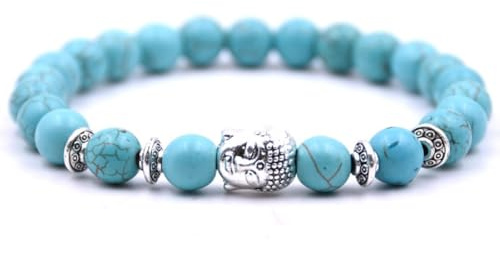Stretchigt mala-armband med Buddha-hänge – naturliga stenpärlor – andliga smycken för meditation och yoga, Eine Grösse, Sten, Ingen ädelsten