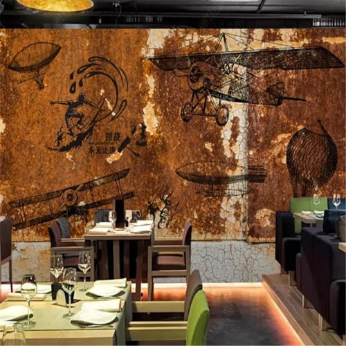 WEIMEIJIE Papel tapiz inspirador de metal de avión pintado a mano retro europeo, papel tapiz de fondo ktv, mural, póster para habitación de niños
