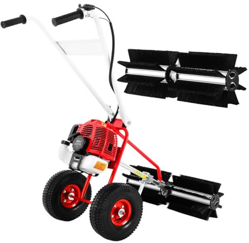 Schneefräse Benzin 43ccm Kehrmaschine Benzin Motorbesen Schneeschieber mit 60cm Bürstenbreite und Schutzbrille, Kehrmaschinen-Bausätze für Kunstrasen, Straßen