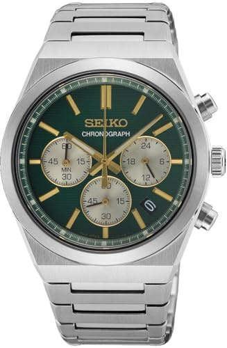 Seiko Reloj de Pulsera cronógrafo para Hombre en Color Plateado con Correa de Acero Inoxidable, Resistencia al Agua: 5 Bar, diámetro de la Caja: 40 mm, SSB461P1