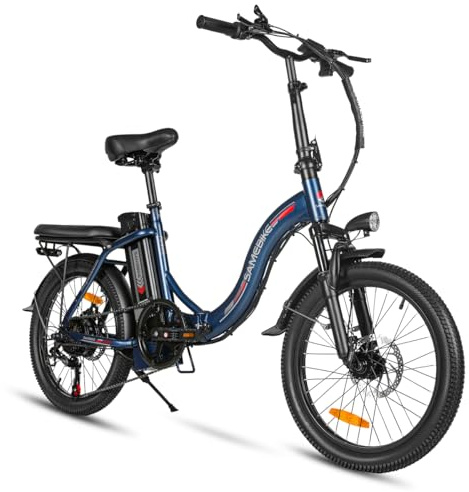 SAMEBIKE Bicicleta Eléctrica Plegable Adultos: Batería 36V 13AH Extraíble, Motor 250W, 70KM, Ruedas 20 Todo Terreno, 7 Velocidades (White)
