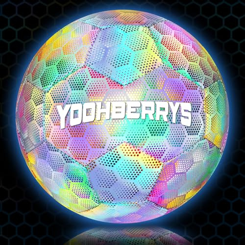 YOOHBERRYS Pallone da Calcio Luminoso, Misura 5 Calcio Bambino Riflettente con Pompa, Borsa per Riporlo, Sacchetto a Rete per Interni ed Esterni, Bambini, Adulti