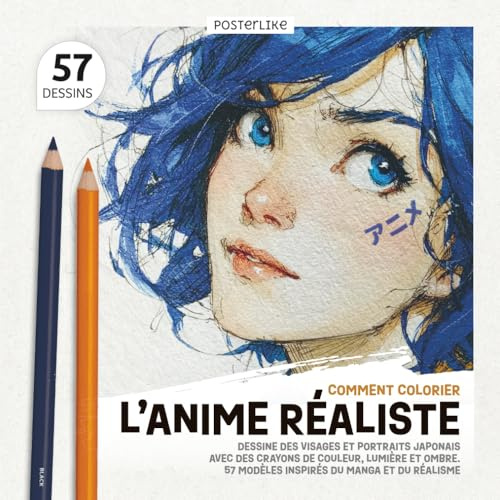 Comment Colorier l’Anime Réaliste: Dessine des Visages et Portraits Japonais avec des Crayons de Couleur, Lumière et Ombre. 57 Modèles Inspirés du Manga et du Réalisme