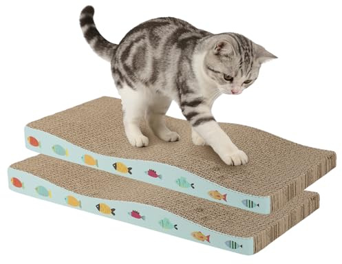 Lot de 2 griffoirs pour chat - En carton naturel - En forme de vague