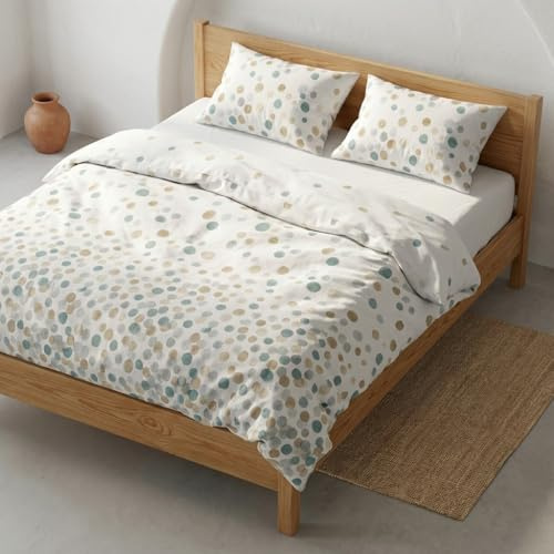 Juego Funda nórdica Cama 150/160 100% algodón - 2 Fundas Almohada 50x85 cm, Estampado Topos