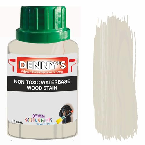Non-Toxic Water-Based Wood Stain – Fast Drying – 179 Colours – For Furniture, Doors, Floors, Skirting, Crafts & Interior Wood – Sponge or Roller Application (Off White, 250ML bottle)