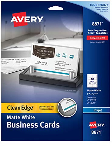 Avery Matte White Clean Edge Business Cards 2X3.5 200/Pkg-For Inkjet Printers,