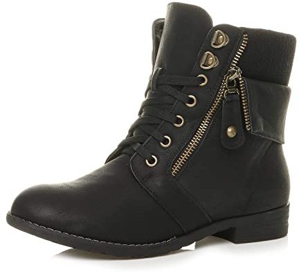 AJVANI low heel lace up knitted cuff zip combat ankle boots size 5 38