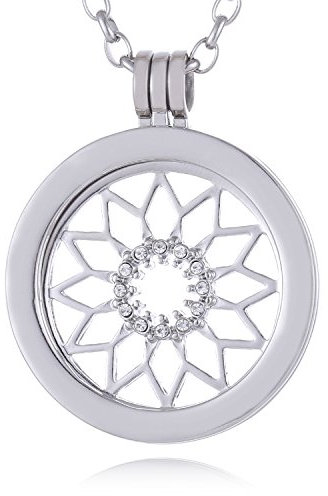 Morella Damen Halskette 70 cm Edelstahl mit Amulett und Coin 33 mm Sonnensymbol Silber in Schmuckbeutel