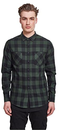 Urban Classics Herren Checked Flanell Shirt TB297, Mehrfarbig (Blk/Forest), 4XL EU