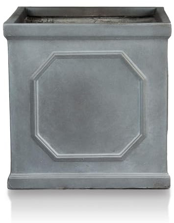 IDEALIST 30cm Chelsea Box Planter | Faux Lead Square Plant Pot | Leaden Grey Reinforced Stone Garden Planter with Drainage Holes L30 W30 H30 cm, 19 litres