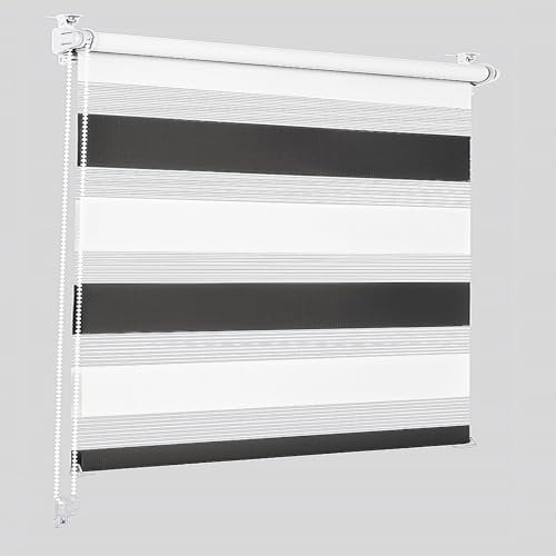 Vkele Doppelrollo Klemmfix ohne Bohren, 50x130cm(BxH) Schwarz-weiß, Duo Rollo Zebrarollo Fensterrollo für Fenster und Tür, Lichtdurchlässig Verdunkelnd, Seitenzugrollo Sonnenschutz Sichtschutz