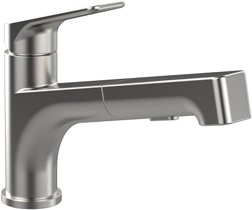 Villeroy & Boch Junis Shower grifería de cocina, alta presión, con rociador extraíble y función de conmutación, grifo de fregadero de bajo consumo, altura del caño 112 mm, acero inoxidable macizo
