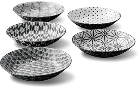 GOTOUCHI Komon Porzellan Speiseteller Set, traditionelles japanisches Design, Geschirrteller-Set zum Servieren von Pasta, Kuchen, Salat, Dessert, mikrowellengeeignet, spülmaschinenfest