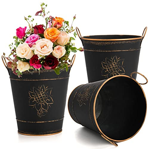 AVLA Confezione da 3 secchi zincati, vasi da fiori rustici in metallo, vintage, secchi decorativi in latta con manici per decorazioni nuziali, centrotavola, decorazione per la casa, fioriera da