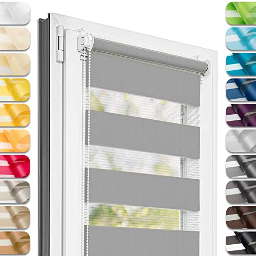 Estika - Estor Doble con Sistema Klemmfix sin taladrar 120 cm x 50 cm - Gris - 27 Colores, Estor dúo para día y Noche, protección Visual para Ventanas
