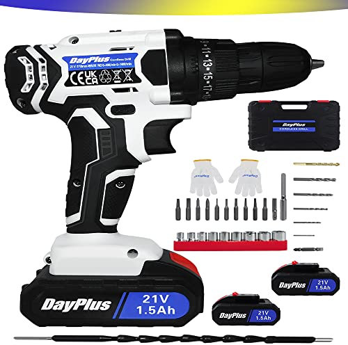 Akkuschrauber Set Akkubohrer 21V Akkuschrauber mit 2 Akkus Bohrschrauber 45Nm Akku Schrauber, 2 Geschwindigkeitsstufen Professional Akkubohrschrauber Akku Bohrmaschine 29Pcs Zubehoer, LED Arbeitslicht