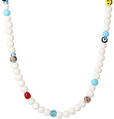 Kuzzoi Buddha Herren Halskette aus recycelten Glas und Harz Perlen (8-10 mm) bunte Herrenkette 50 cm mit Emoji Smiley Bead und 925er Silber Karabiner