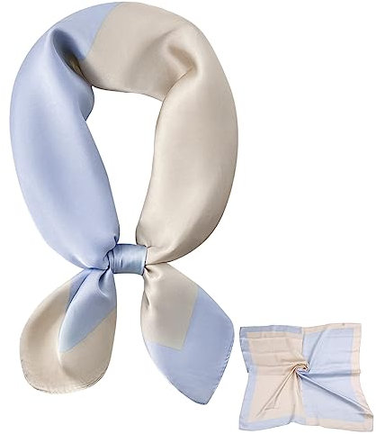 Cyiecweu Seidenschal Damen, Leichter Seidenschal, Bandana, Halstuch, Kopftuch, Eleganter Schal, Geschenk fil Frauen/Mutter/GroBmutter (Blau Gelb)