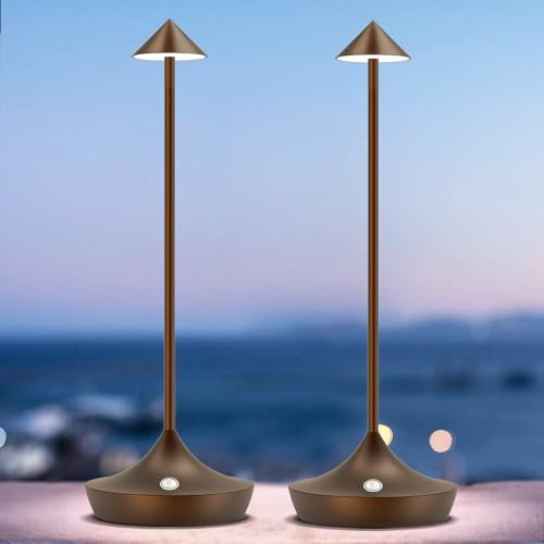bravzurg LED Akku Tischlampe Kabellos 2er Set, Modern Dimmbar Kabellose Tischleuchte 6000mAh, Aluminium, Wasserdicht, Tischlampen Aufladbar für Outdoor Indoor Restaurant Nachttisch Terrasse (Braun)