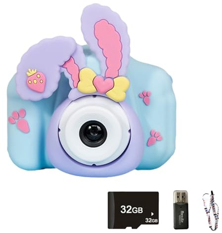 SYFUNLV Display digitalkamera barn, ABS barnkamera, barnkamera omedelbar bildkamera, 2,0-tums skärm anti-blått ljus, med silikonhölje, fram och bak 48 megapixel (blå)