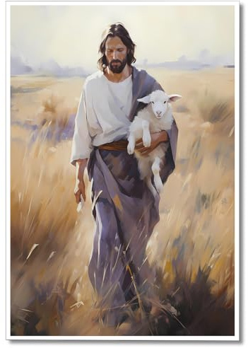 Cekjekle Póster con imagen de Jesús, lienzo de Jesús y el cordero, arte de pared, El Señor es mi pastor, pintura de Jesús, carteles cristianos de 12 x 16 pulgadas, sin marco