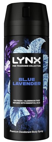 Lynx Fine Fragrance Collection Blue Lavender Premium Body Spray Men's Deodorant infused with lavender, mint & amber essential oils for 72 hours of freshness 150 ml