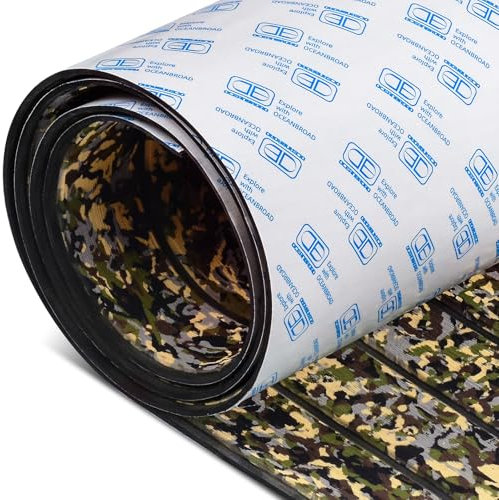 OCEANBROAD Self-Adhesive Camouflage Boat Flooring Sheet 96''x16.8'‘ Faux Teak EVA Foam Marine Non-Slip Pad Camo Decking for MotorBoats Yacht Helm Pad Jon Boat Floor, Camouflage Green