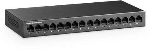 MokerLink Switch Gigabit Ethernet, 16 ports, montage en rack métallique sans ventilateur, plug and play non géré, switch réseau