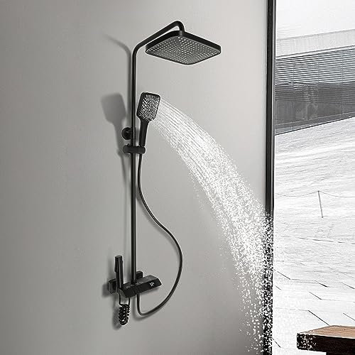 Duschsystem, Modern Edelstahl Duscharmatur, Regendusche Duschset, mit Handbrause, Kopfbrause, Duschpaneel Digital LED-Anzeige, Duschsäule Mischbatterie, Dusche für Haus und Hotel