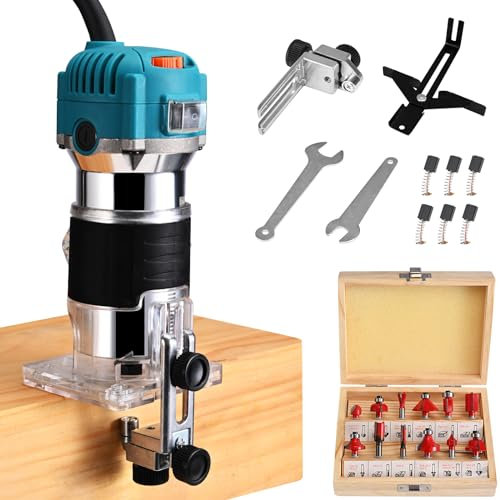 Tanniws 800w 6.5amp coupe-bois Vitesse réglable à main stable 2000-31000 tr/min Outil de routeur en bois compact Routeur à main portable DIY avec 15 pièces Router Bits