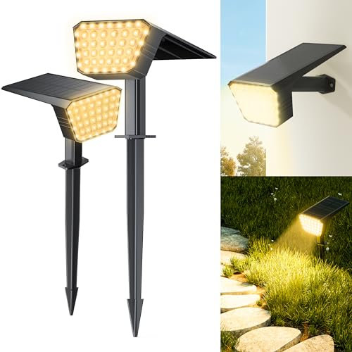 FIFlying Spot Solaire Extérieur, 2 Pièces 44 LED Éclairage Extérieur Solaire avec 3 Modes d'Éclairage, Étanche IP65 Lampe Solaire Exterieur pour Jardin, Cour, Chemin, Allée (Blanc Chaud)