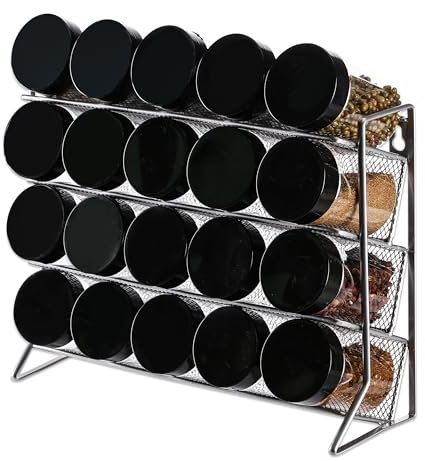 Spice Rack | 4-Tier Spice Rack for Inside Cupboard, Metal Spice Storage Rack, Spice Organiser for Kitchen, Countertop, Cupboard, Pantry (Silver)