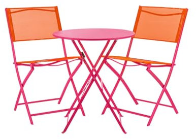 KASANOVA Ensemble de table de jardin rond fuchsia avec 2 chaises orange