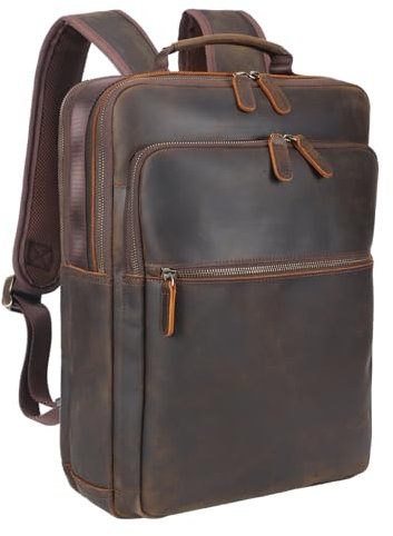 TIDING Leather Backpack Mens Business 15.6 Laptop Bag Vintage Work Rucksack Large Casual Daypack, Brown