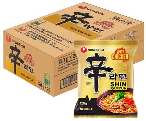Nongshim Shin Ramyun Korean Spicy Instant Ramen Noodle - Spicy Chicken Flavour 120g (Pack of 20)