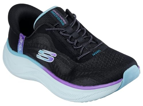 Skechers Women's Skech Cloud Perfectly Plush Slip-On Sneakers, Black Mesh/Synthetic/Multi Trim, 6 UK