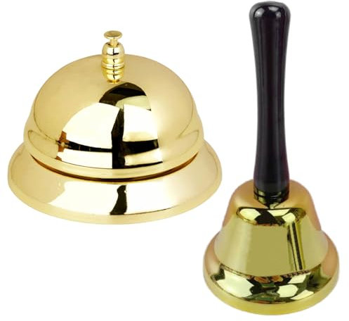 LdawyDE Glocke 2 Stück, Handglocke und Metall Tischglocke, Gold Weihnachtsglocke Handglocken Tischklingel Glocken Weihnachten Klarem Klang Bell Rezeptionsklingel