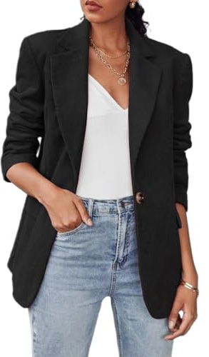 IDEALSANXUN Corduroy Blazer for Women Business Casual Fall Winter Dressy Work Business Office Suit Jackets, Black, M