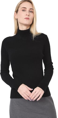 CIVILIZI Inre Mongoliet 100 % ren kashmir rulle hals jumper, Svart, XL