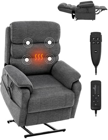 VEVOR Fauteuil inclinable électrique, fauteuil releveur avec chaleur et massage pour personnes âgées, fauteuil relax à double moteur avec 2 cordes anti-chute, réglage de position infini, gris foncé, M