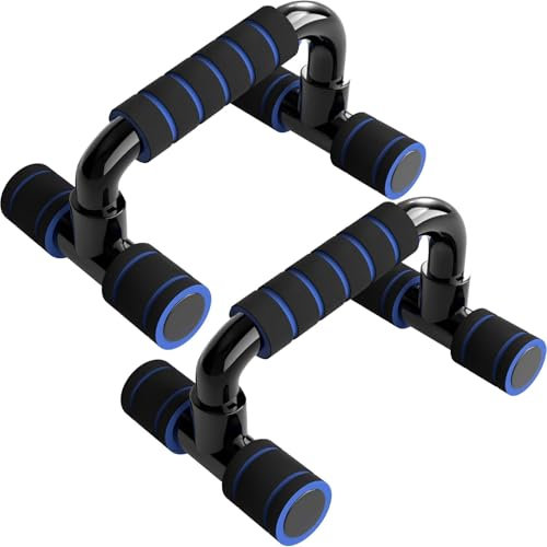 Liegestützgriffe Push Up Bars Fitnessstudio-Übungsgeräte Fitness 1 Paar Liegestützgriffe mit Gepolstertem Schaumstoffgriff und Rutschfester, Stabiler Struktur für Männer & Frauen (Blau)
