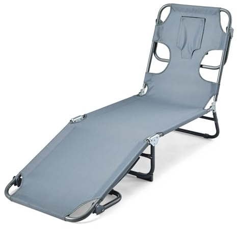Amazon Basics - Poltrona da Esterno Reclinabile, Design Pieghevole con Schienale a Inclinazione Regolabile, Colore Grigio, Confezione da 1