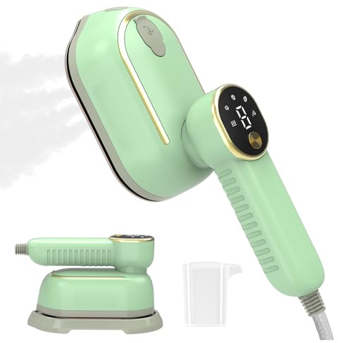 Travel Steamer for Clothes, 1400W Travel Iron, 10-Second Rapid Heat-Up Clothes Steamer with LCD, 180° Rotating Handle & Ceramic Soleplate for Travel, Home, Office Use（Green）