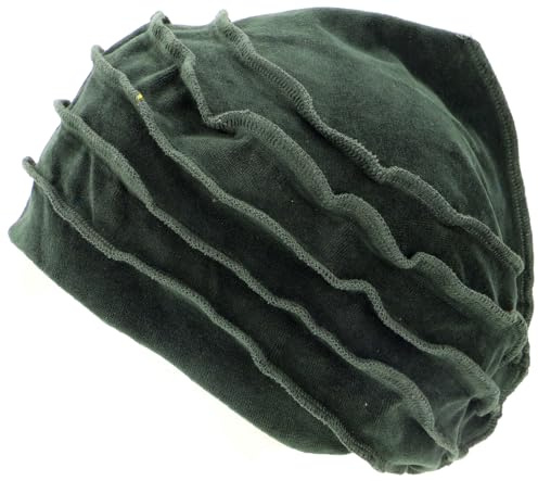 GURU SHOP Gorro de terciopelo boho gorro, gorro de globo, para hombre y mujer, algodón, verde oscuro, Talla única