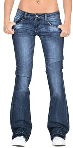 shownicer Jeans Femme Jean Bootcut Taille Basse Jean Flared Stretch Vintage Décontracté Elastique Jeans A Bleu Foncé XS