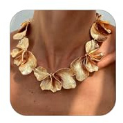Zimocepuz Collar Dorado Encanto, Collar de Declaración de Flor Grande Dorado, Joya Bohemia para Regalo, para Boda, Dama de Honor, Fiesta de Graduación, Accesorios de Moda